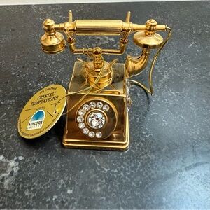 Crystal  Elements Made W/Swarovski Telephone 24K Gold Plated Ornament